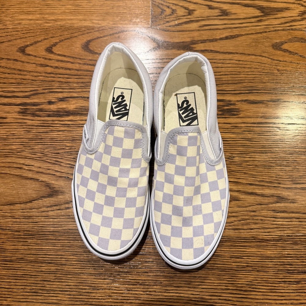 Vans Checkered Slip-On Shoes - Lavender and White